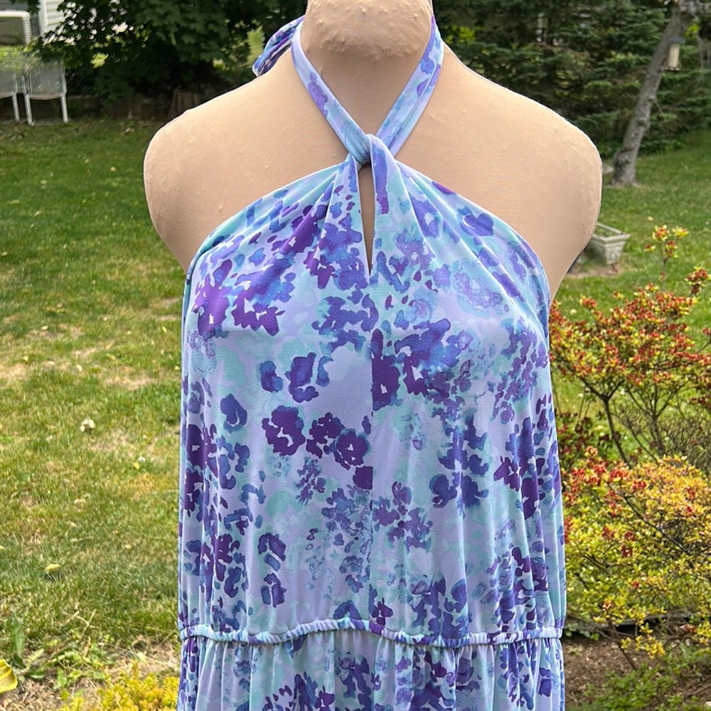 J Jason Wu blue & purple halter maxi dress size 2X